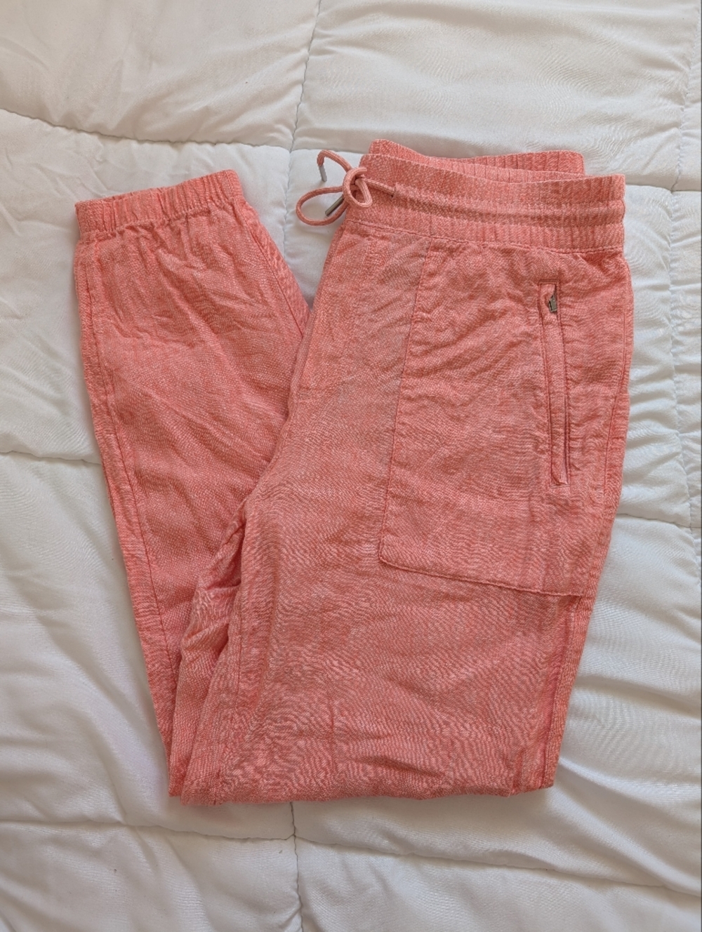 Athleta Size 8 Coral Pink 100 Percent Linen Lightweight Drawstring Joggers Guc